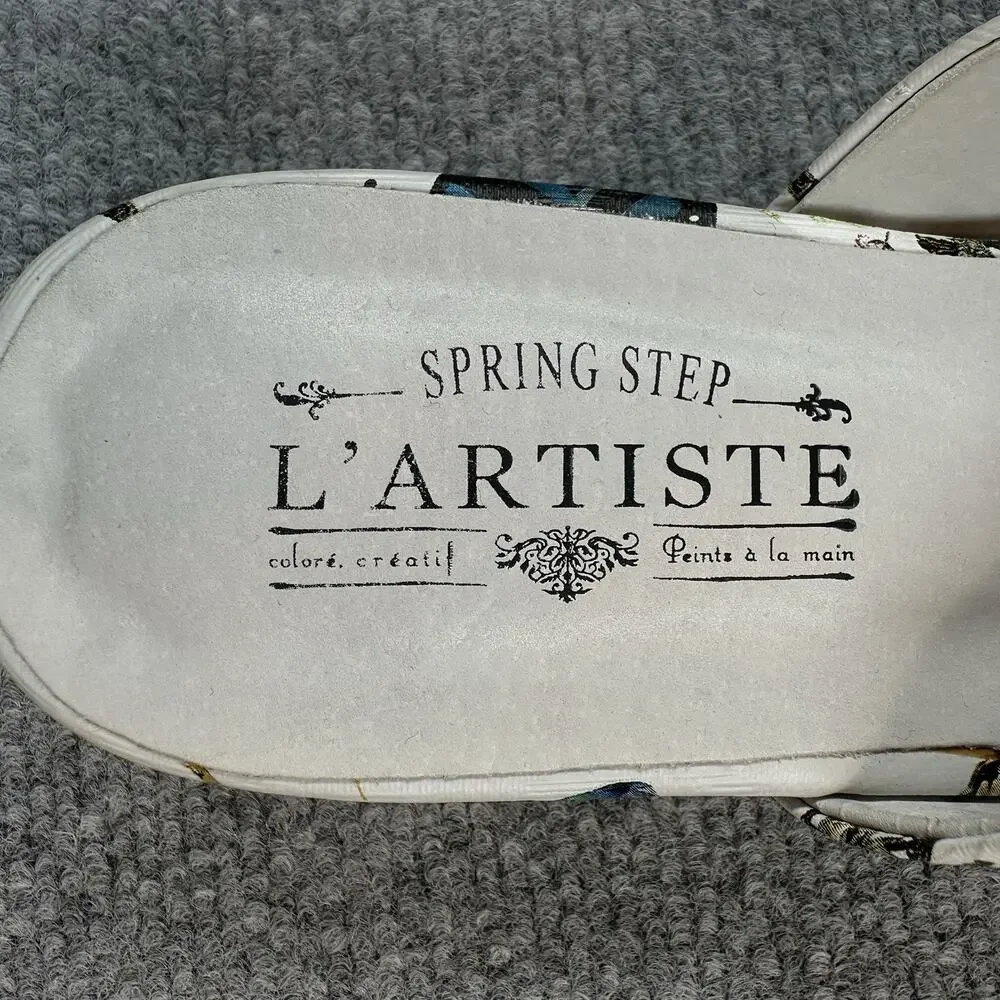 L'Artiste By Spring Step Isittora White Multi Women's Slides Size 9 Butterfly